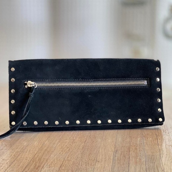 Vintage Y2K Banana Republic Black Suede Leather Studded Clutch Wallet Small Bag - Picture 1 of 8